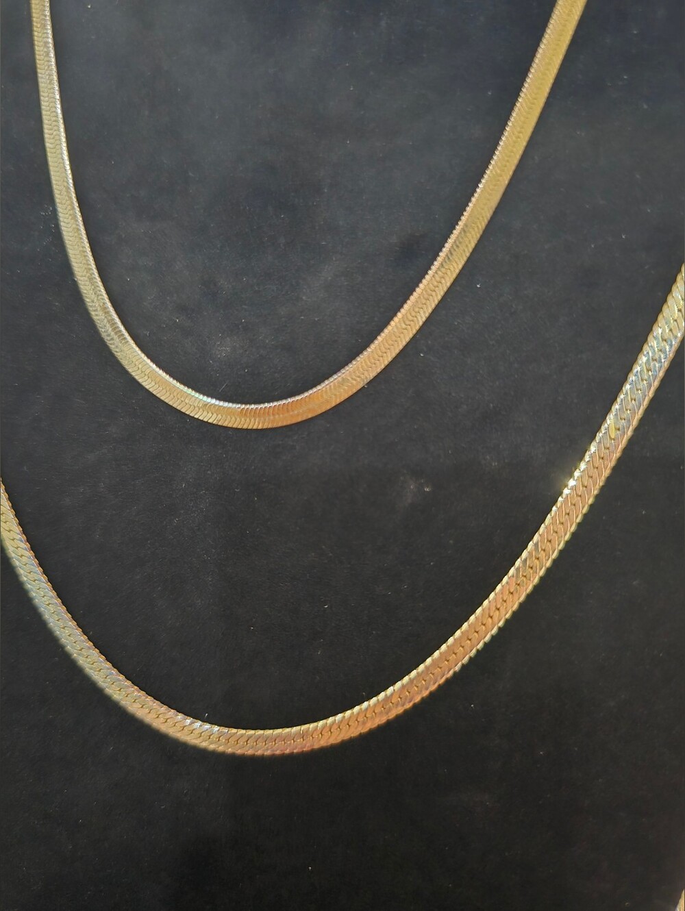 SET OF TWO Classic Gold Herringbone Chain Necklaces
